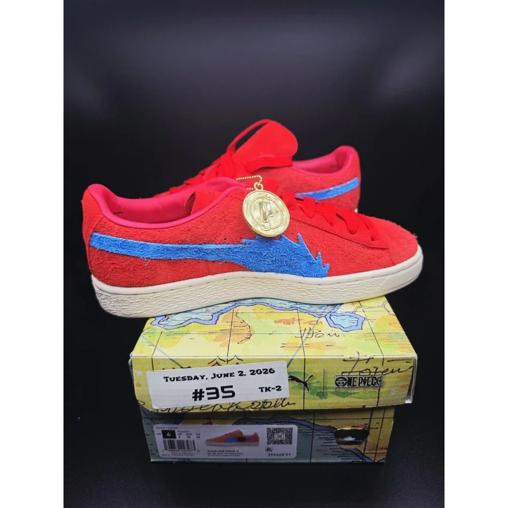 PUMA Suede ONE PIECE Jr Unisex Kids Suede Low Top Sneakers Red/Blue US 6